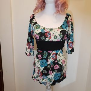 L8ter Multicolored Polka Dot Floral Belted Top